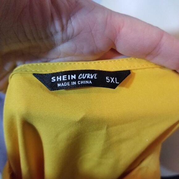 Shein Yellow V-Neck Button Front Blouse Sz 5XL - Picture 5 of 6